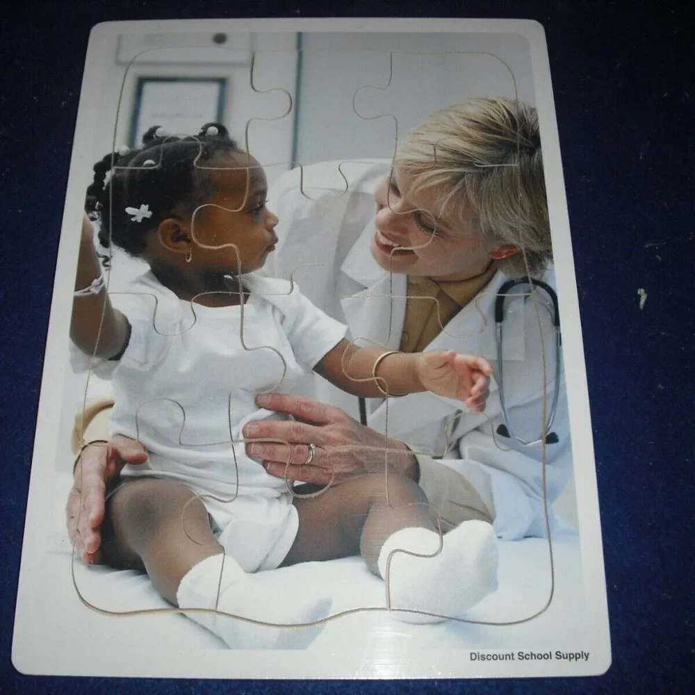 Wooden Multicultural puzzles: Veterinarian , Library, Grand-Parents, Family x 6